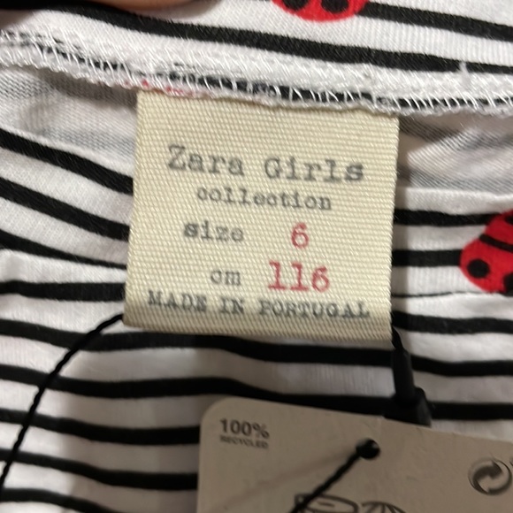 Zara 6 black white stripe ted glitter ladybugs short sleeve t shirt hip knot nwt - Picture 2 of 9